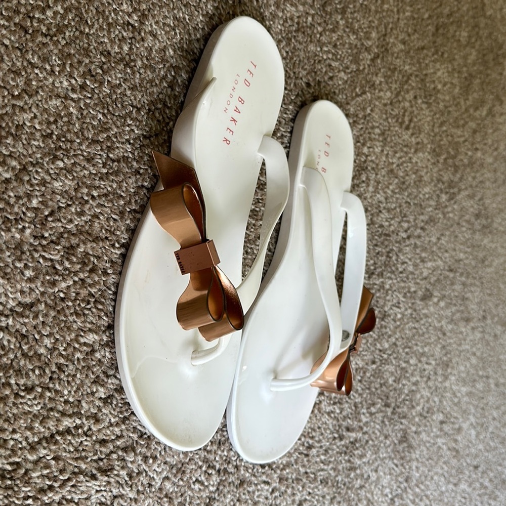 Ted Baker White Flip flops with copper bows